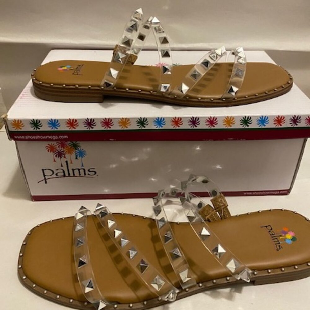 Palms WOMEN Size: 9.5 Clear Strapped with Silver Studs Sandals  177087
